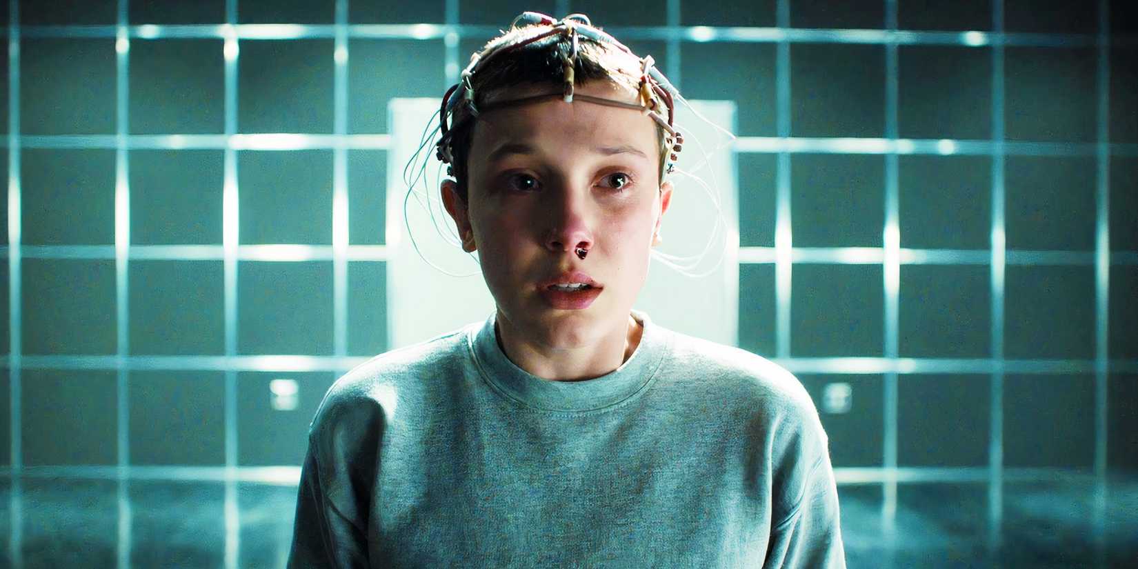 Milly Bobby Brown distressed with a nose bleed as Eleven in Stranger Things season 4