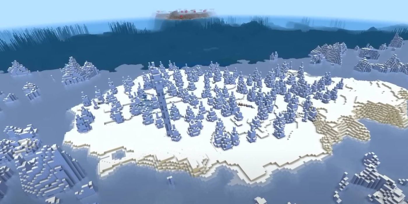 Snowy World Seed View of Ice Spikes in Minecraft.