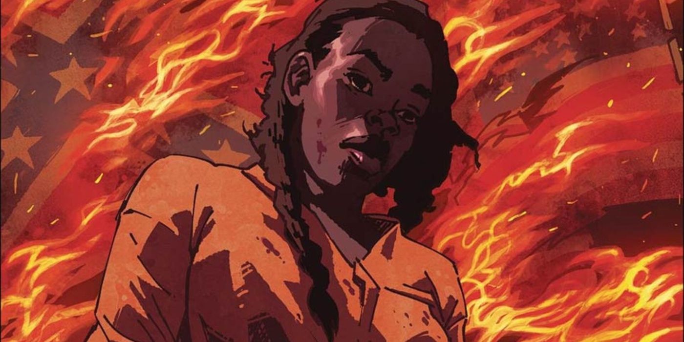 Hattie standing in front of fire in Kill Whitey Donovan