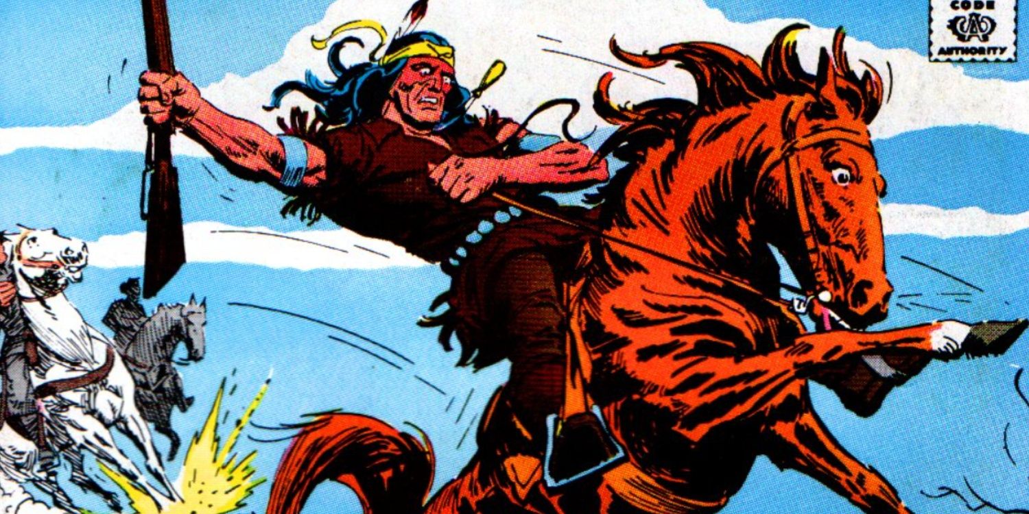 A Native American on horseback in Weird Western Tales