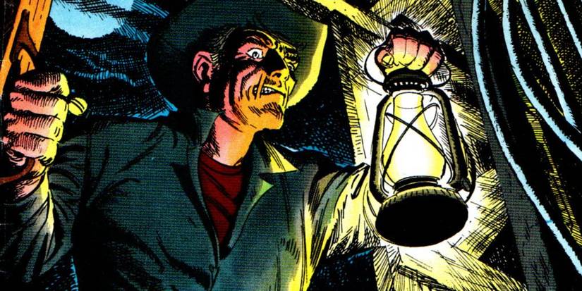 Comic book art: Jonah Hex illuminating a room with a lantern