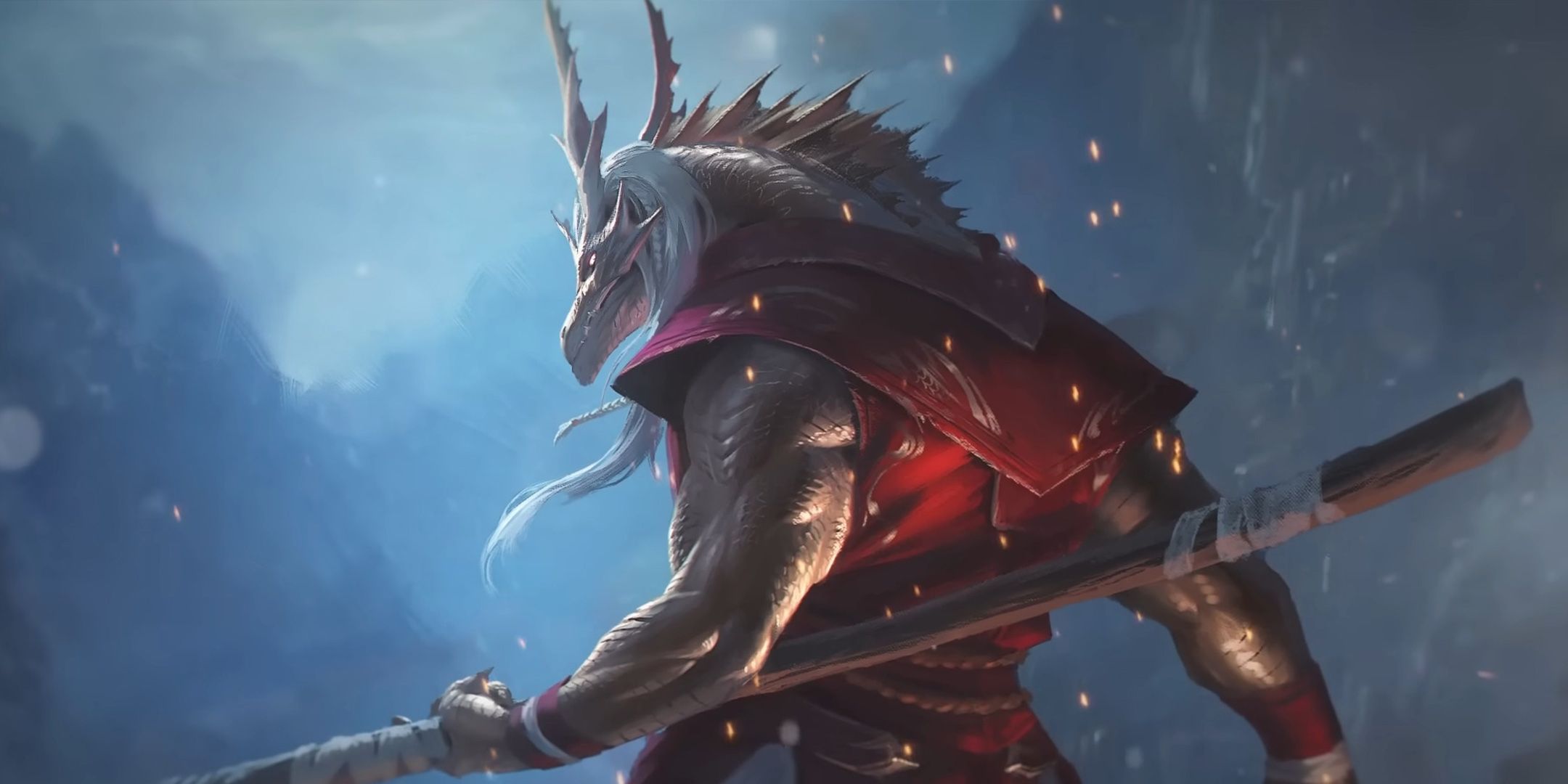 A dragonborn Monk holding a staff in art from the D&amp;D 2024 Player&rsquo;s Handbook.