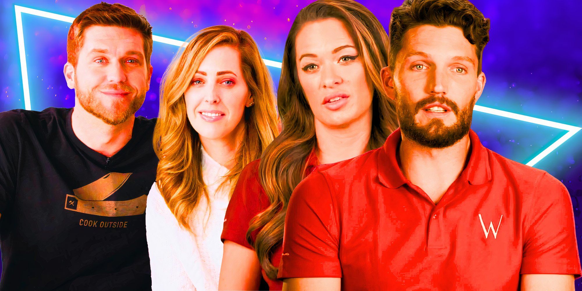 montage of two of the Below Deck couples Below Deck couples Jenna MacGillivray Adam Glick Jessica More Robert Westergaard wearing uniform