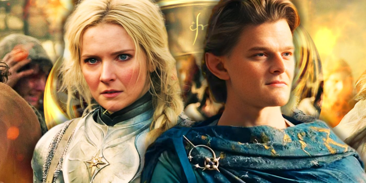 Morfydd Clark as Galadriel and Robert Aramayo as Elrond in “The Lord of the Rings: The Rings of Power”