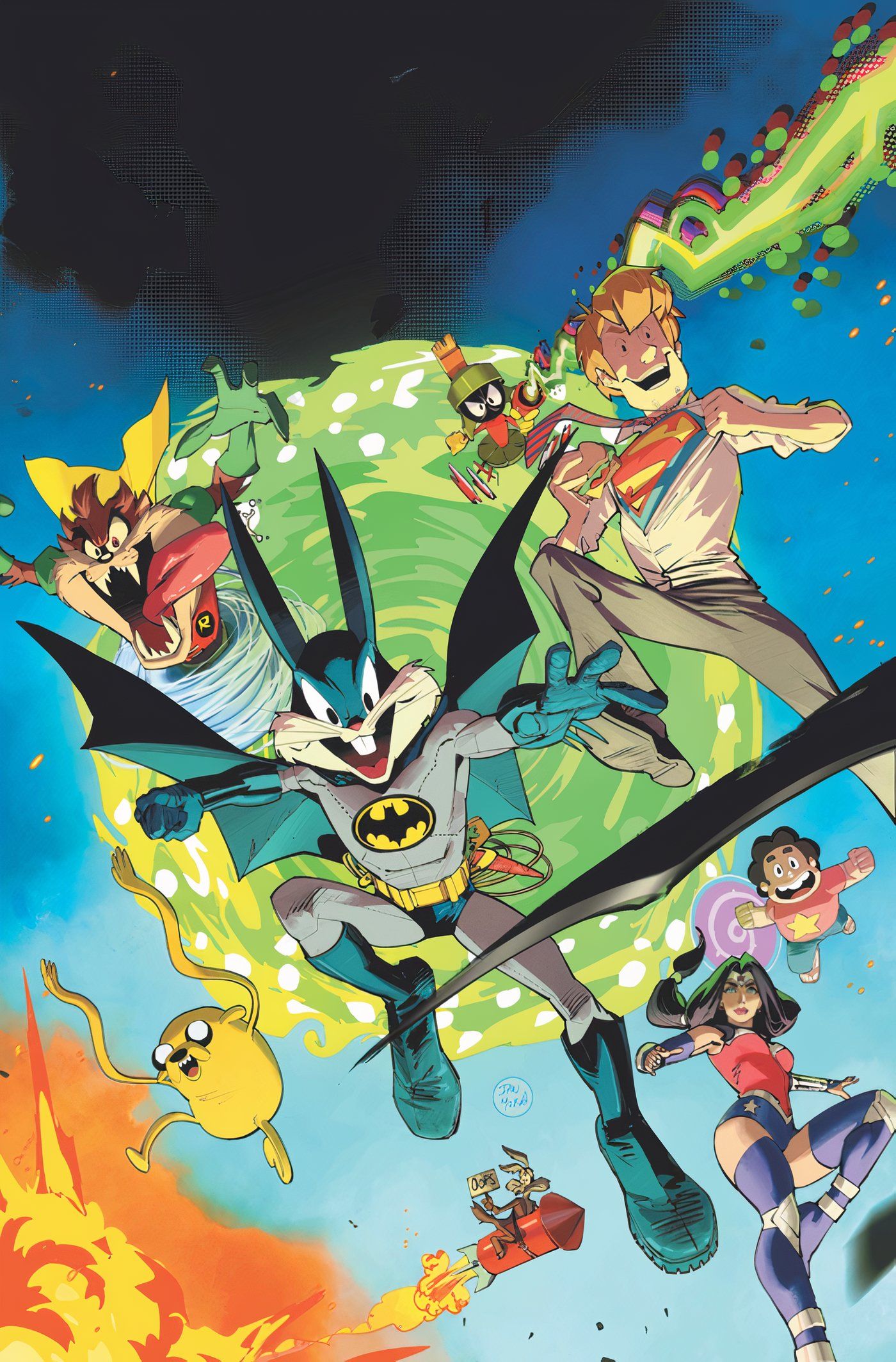 The cover of Multiversus: Collision Detected #4 features Batman Bugs Bunny and Superman Shaggy.