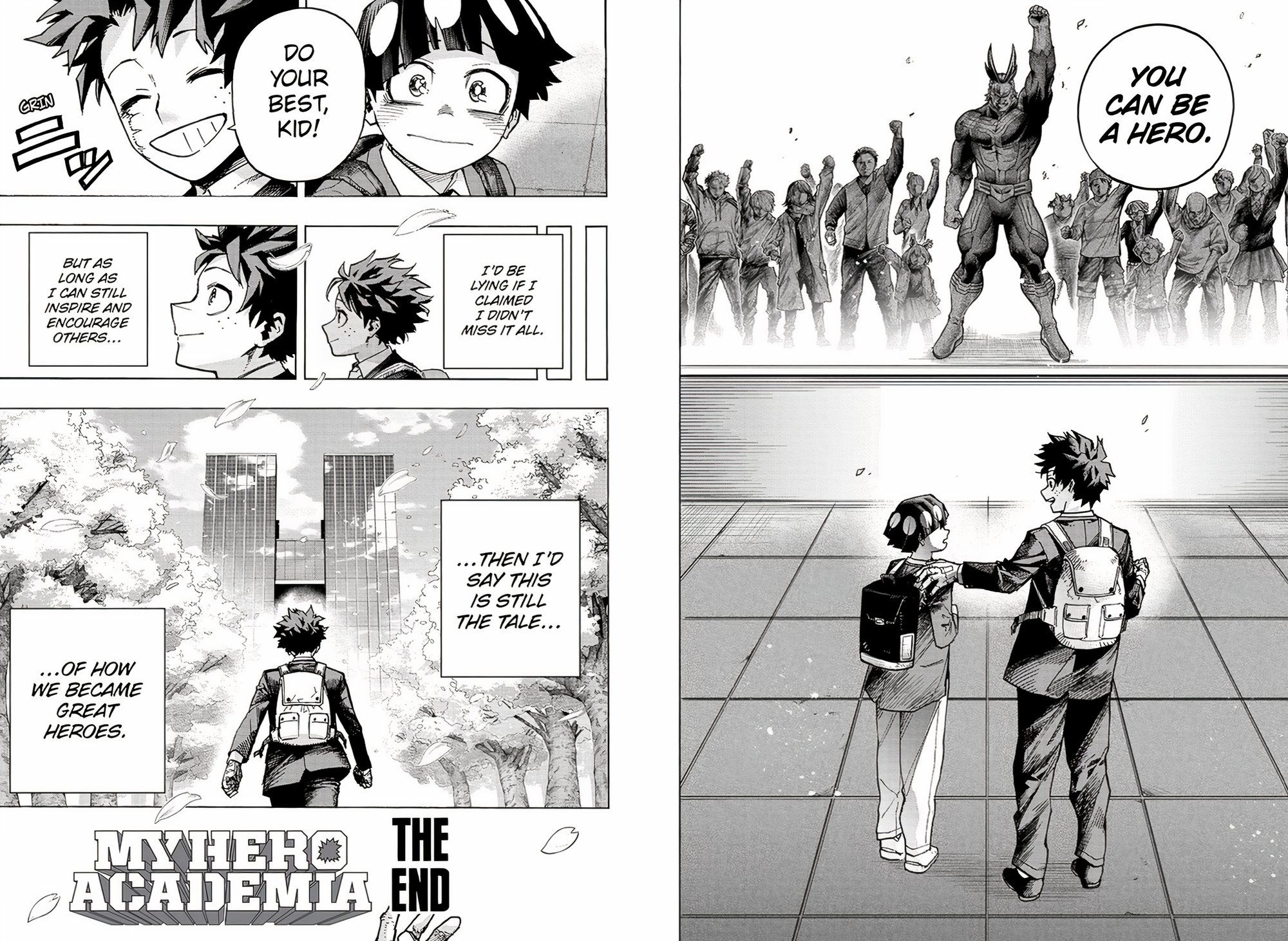 O capítulo 430 do mangá My Hero Academia mostra Deku colocando a mão no ombro do tímido estudante Dai dizendo que ele também pode ser um herói com outros painéis mostrando Izuku Midoriya caminhando em direção ao colégio UA e como ele trabalhará para inspirar futuros alunos