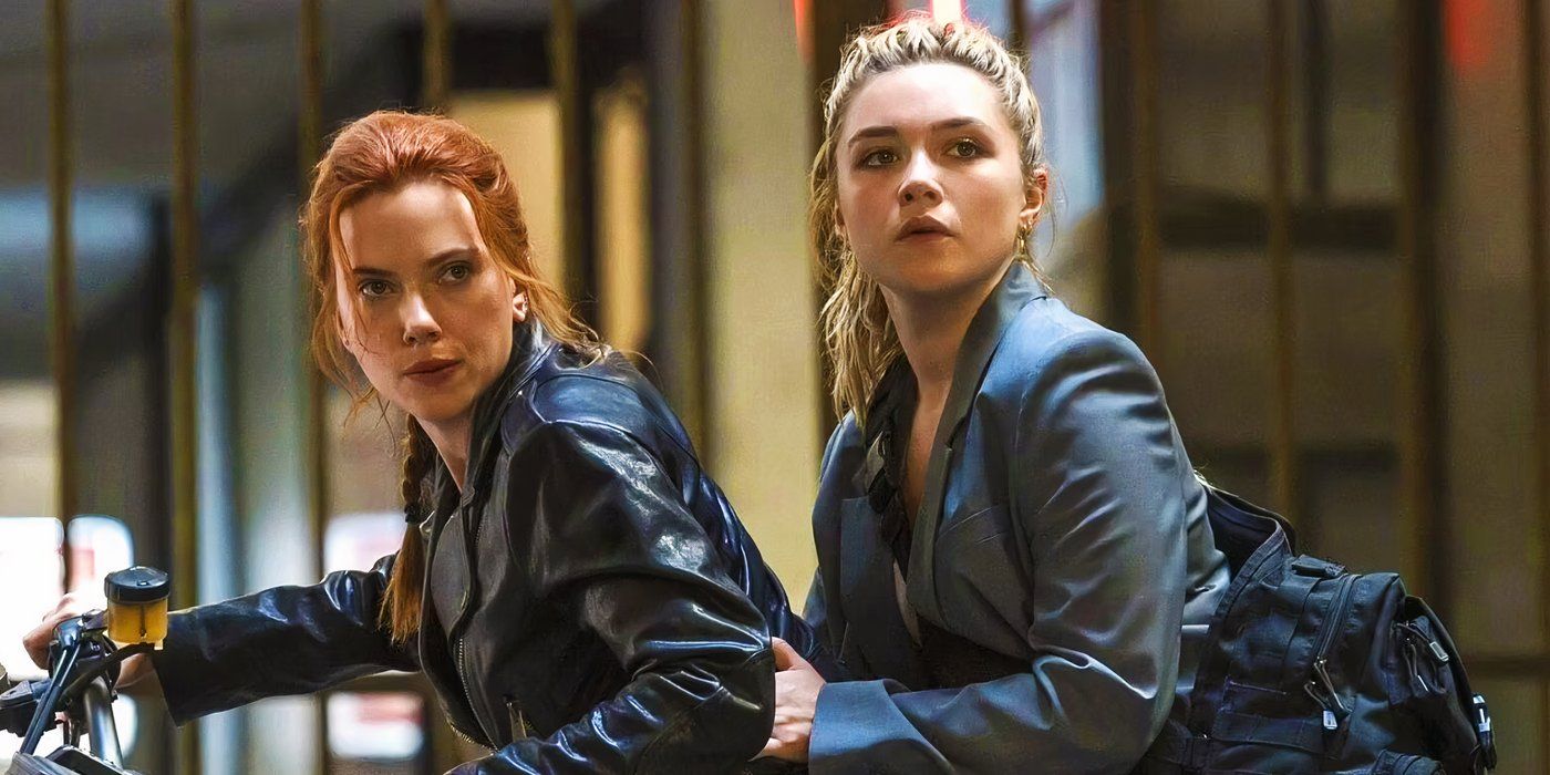 Natasha Romanoff and Yelena Belova in a car chase in Black Widow