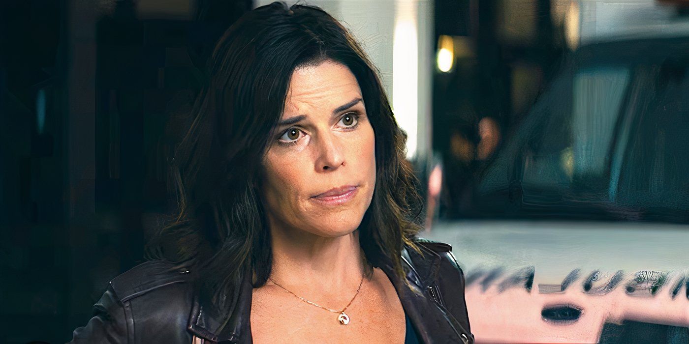 Neve Campbell's Sidney frowning in Scream 2022