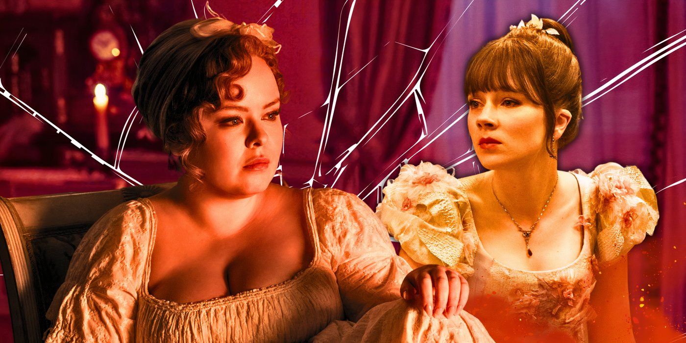 Nicola Coughlan as Penelope Featherington and Claudia Jessie as Eloise Bridgerton in Bridgerton season 3