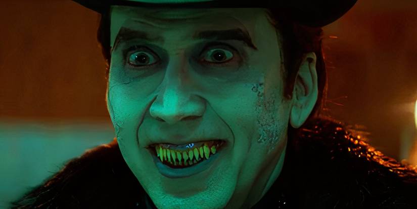 Nicolas Cage as Dracula bearing his teeth in Renfield