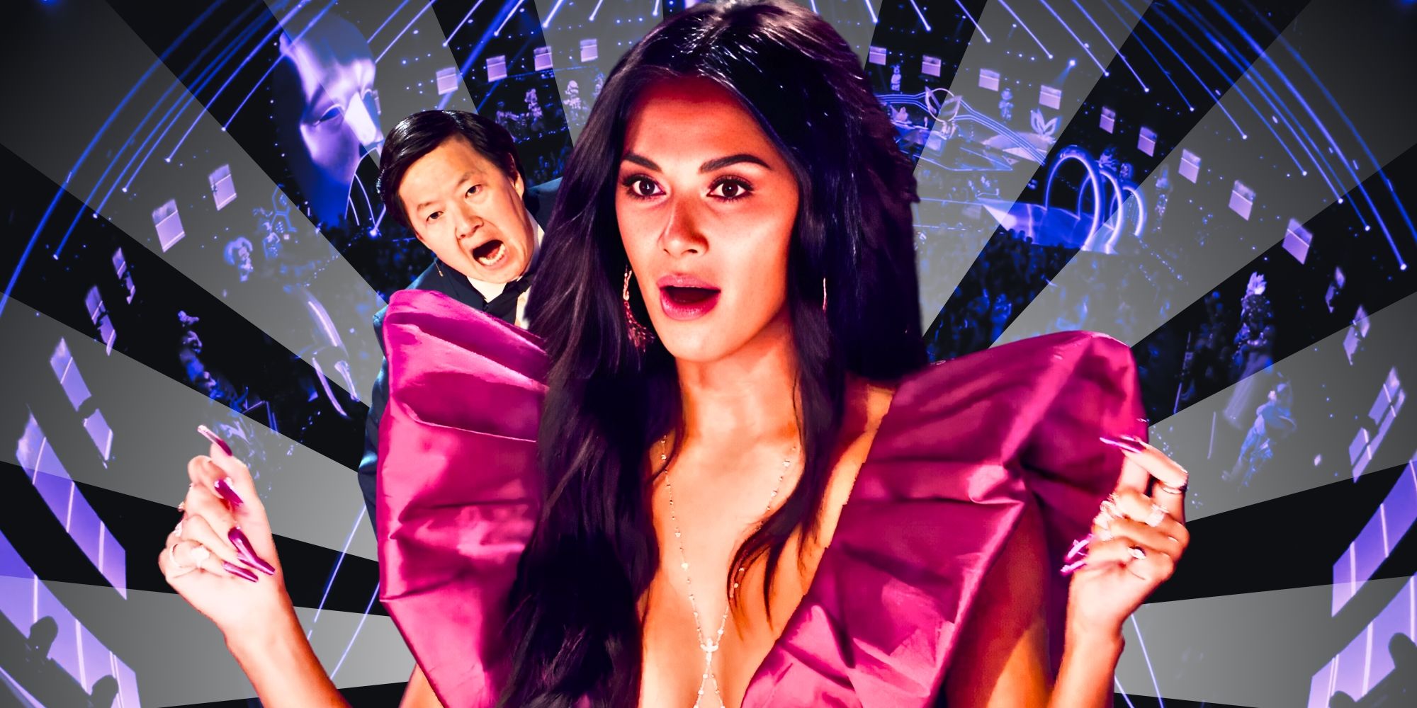 The Masked Singer&rsquo;s Nicole Scherzinger looks surprised, with an angry Ken Jeong in the background.