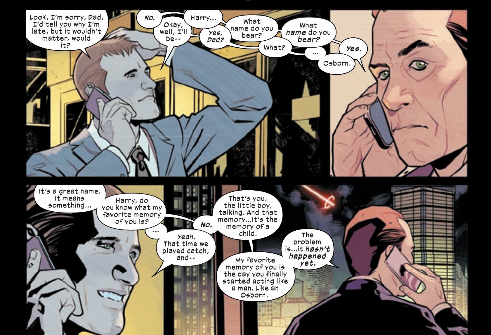 Norman Osborn humiliates Harry Osborn in Ultimate Spider-Man #5