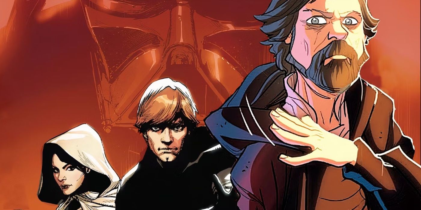 Old Luke young Luke and Sabe in front of Darth Vader