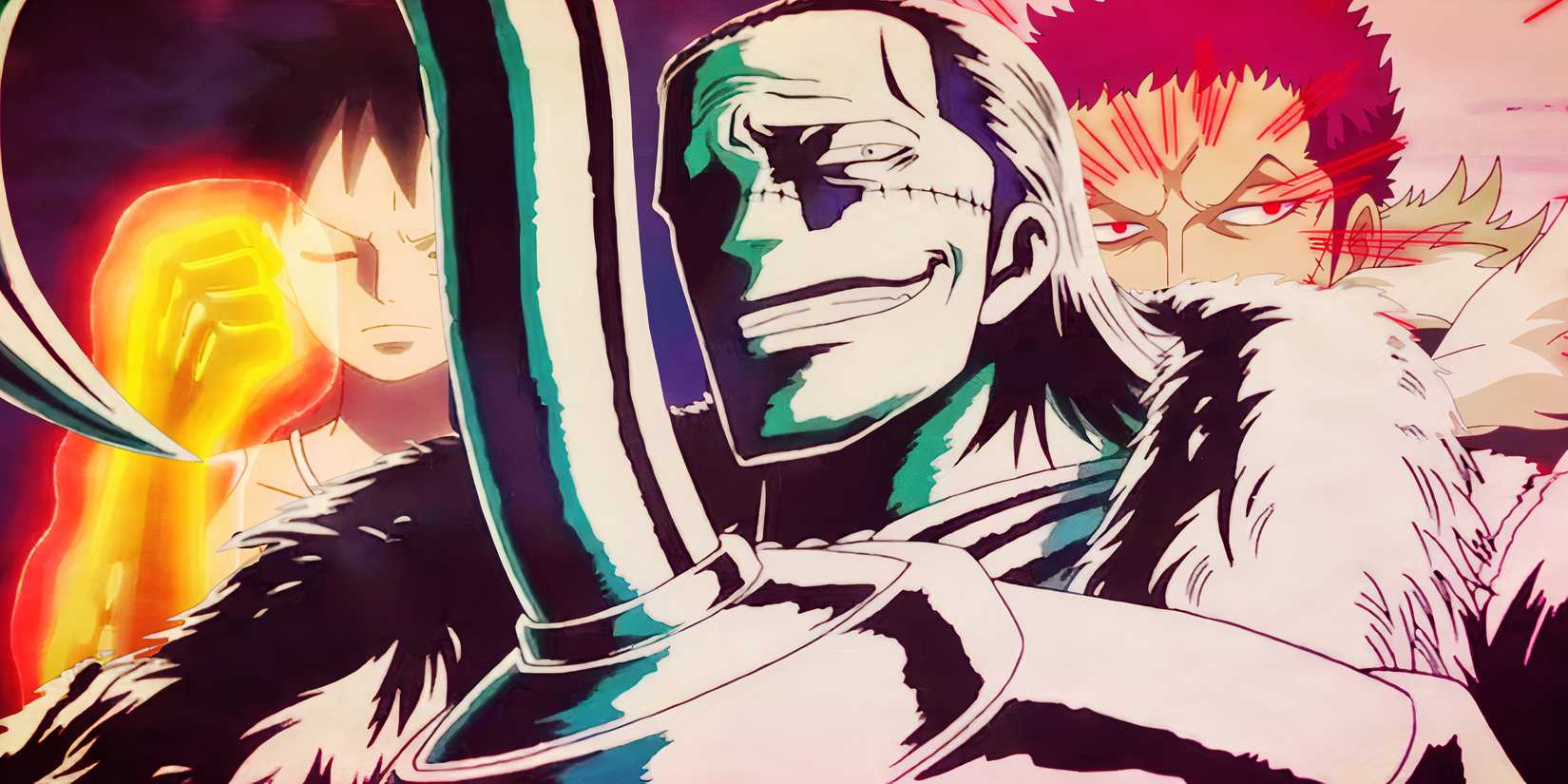 Feature header showcasing Luffy, Katakuri, and Crocodile from One Piece
