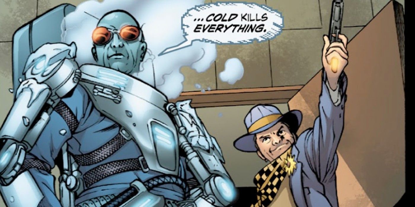 Oswald Loomis e Mr. Freeze mantêm Batman e Superman sob a mira de uma arma em Smallville Temporada 11 #18