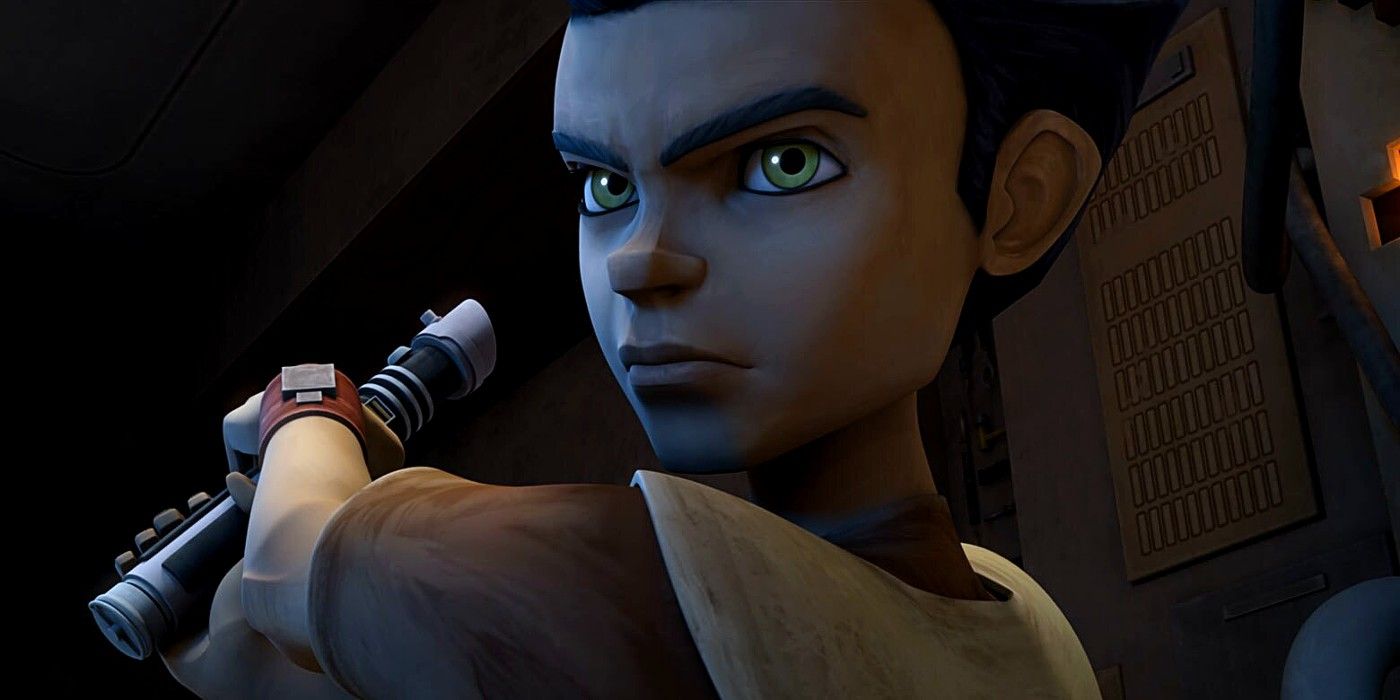 Jedi youngling Petro preparing to ignite his lightsaber in Star Wars: The Clone Wars season 5.