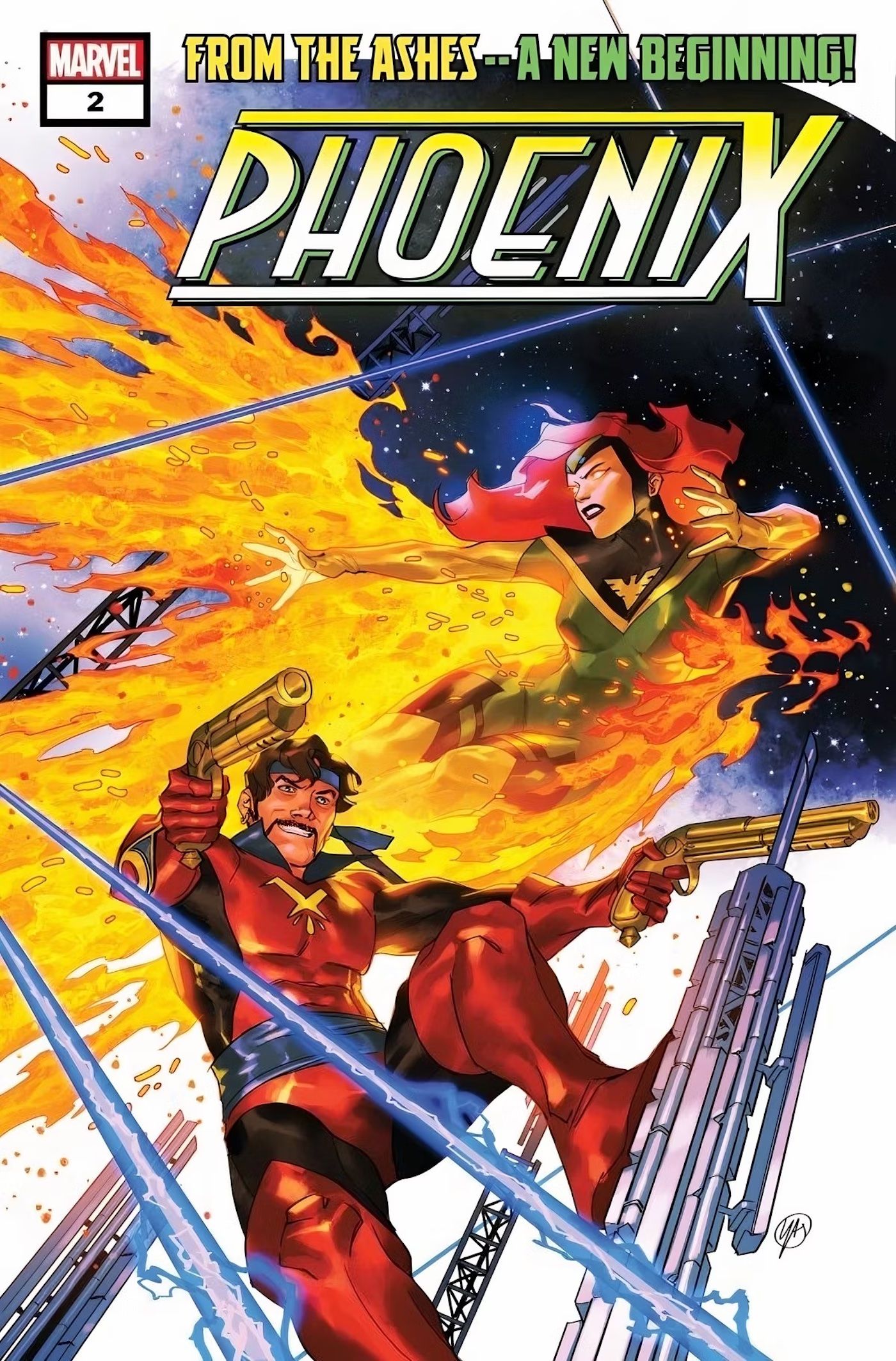 Capa Phoenix #2 de Yasmine Putri, com Jean Grey e Corsair no espaço