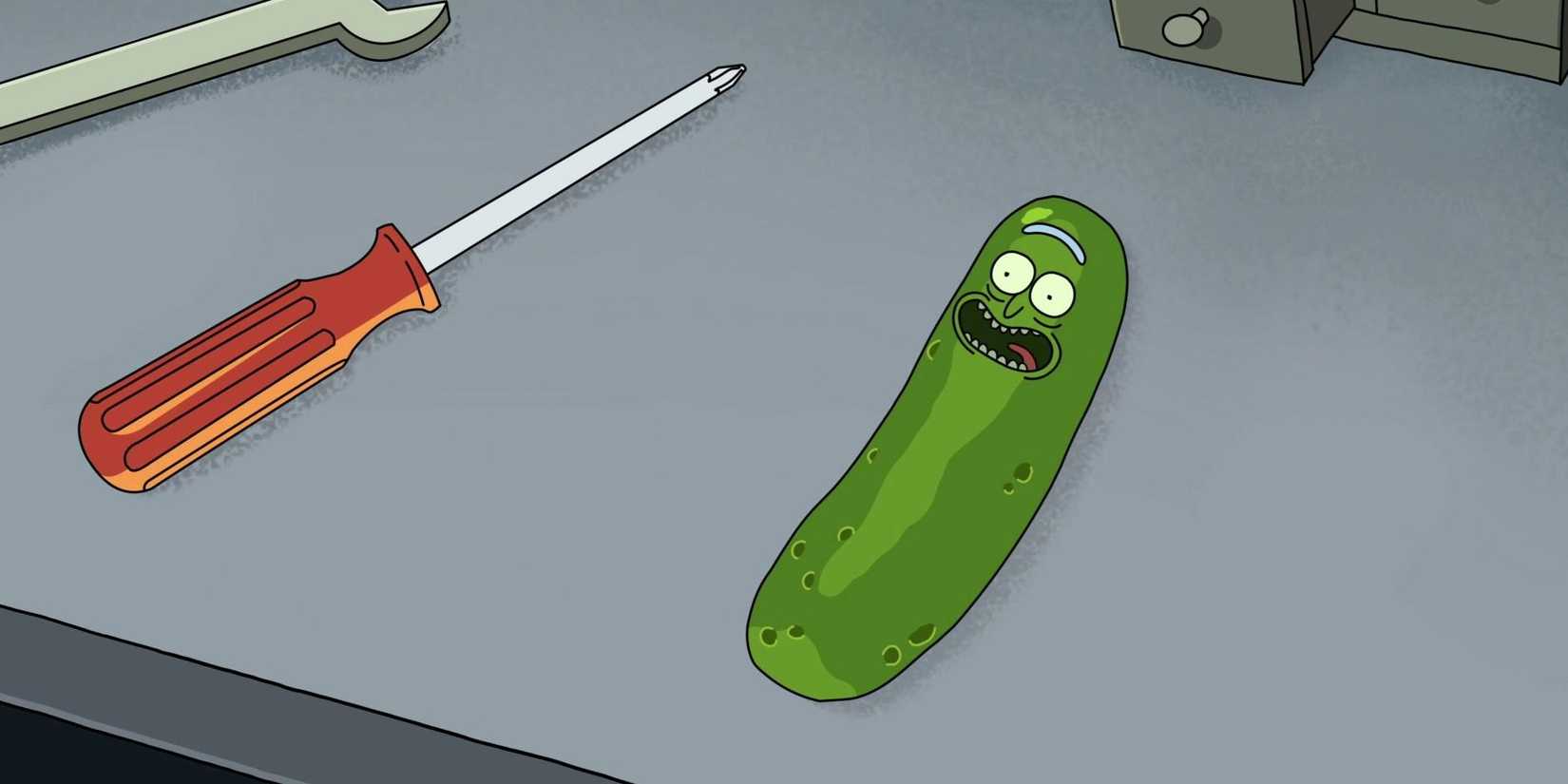 Pickle Rick lying by a screwdriver in Rick and Morty