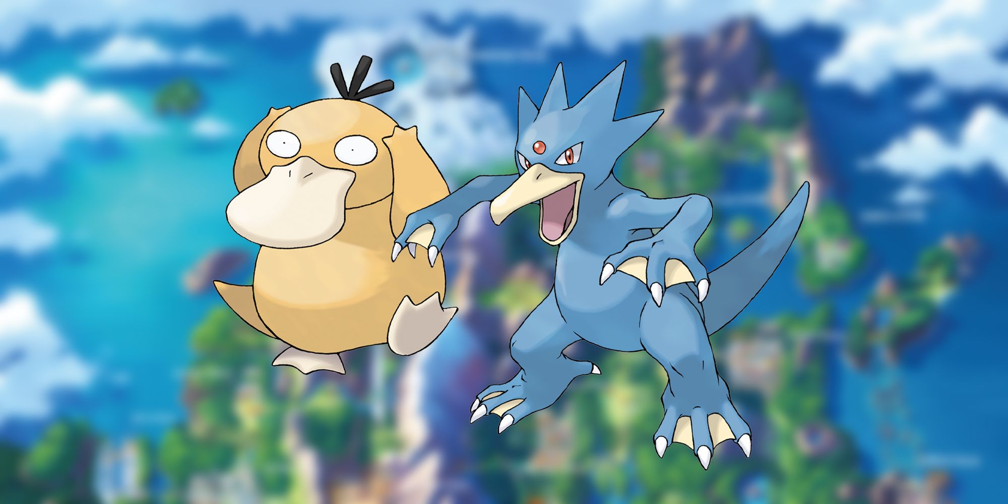 Psyduck and its evolution Golduck in Pokemon Brilliant Diamond &amp; Shining Pearl