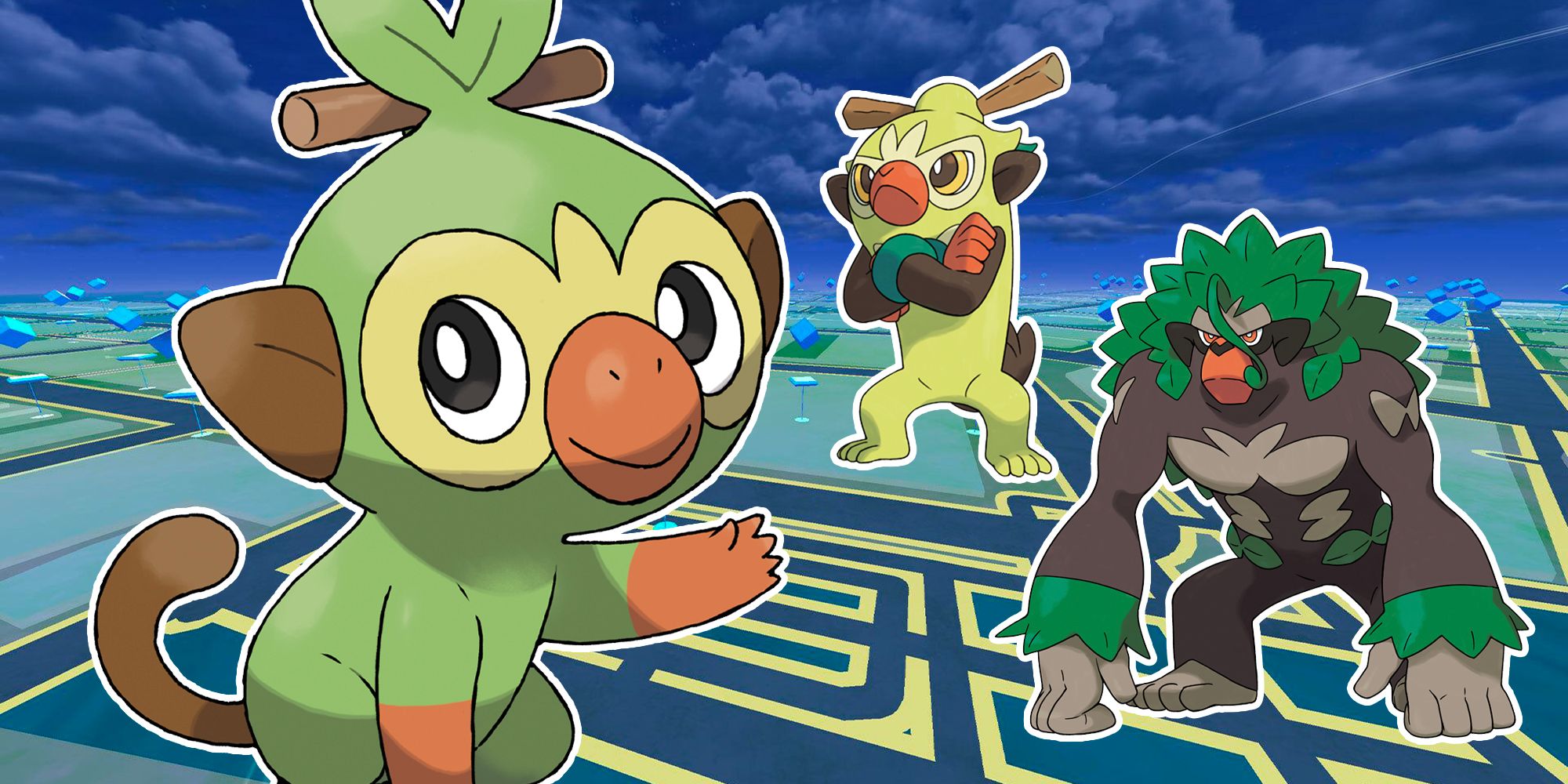 Grookey and its evolutions Thwackey and Rilaboom in Pokemon GO