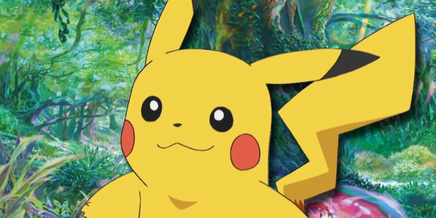 Pikachu in front of a forest background, from the poster for I Choose You!