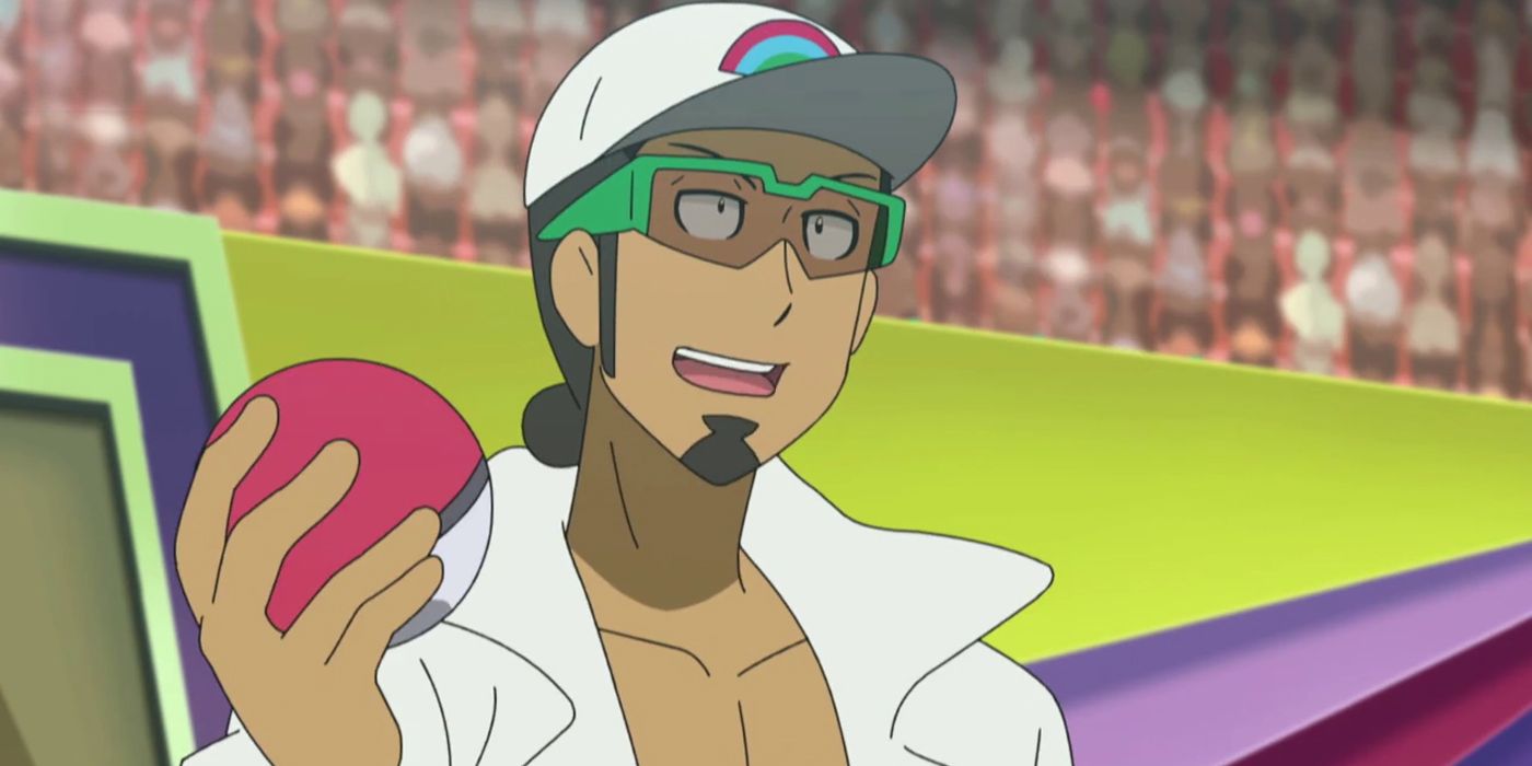 Professor Kukui segurando uma Pokébola.