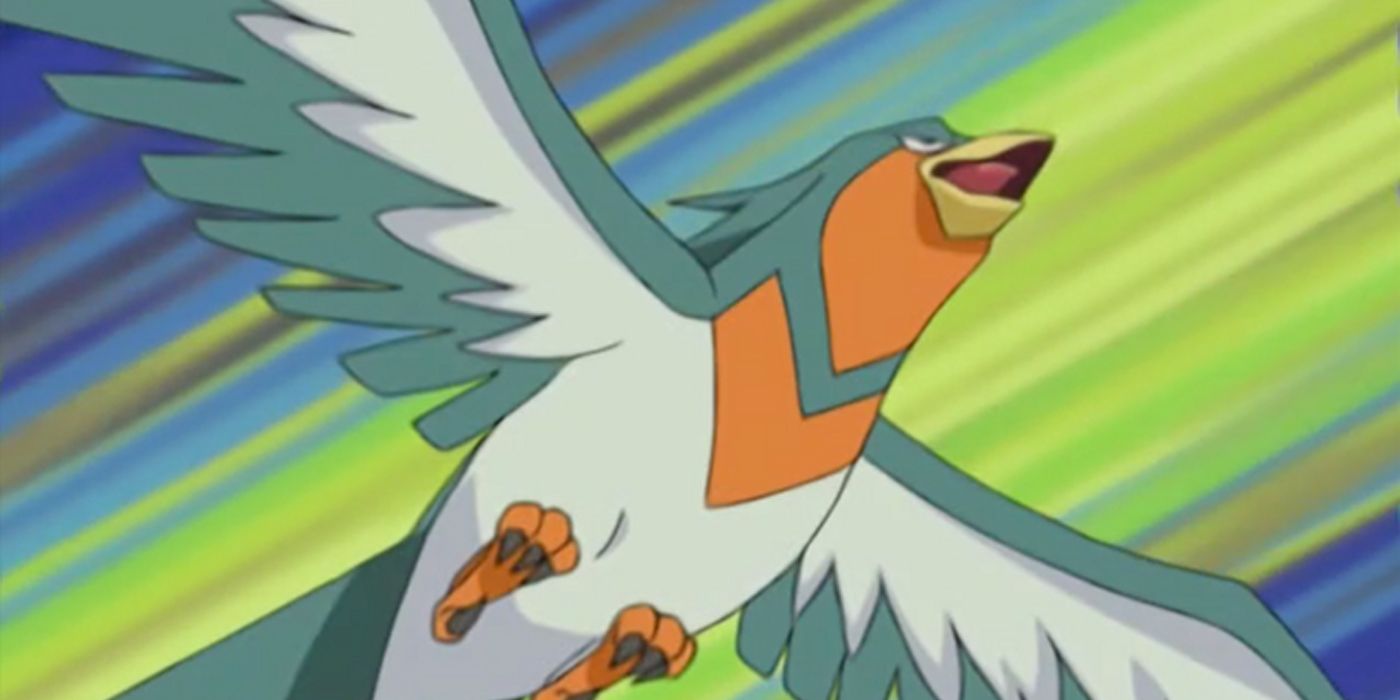 Shiny Swellow de Winona sendo enviado no anime.