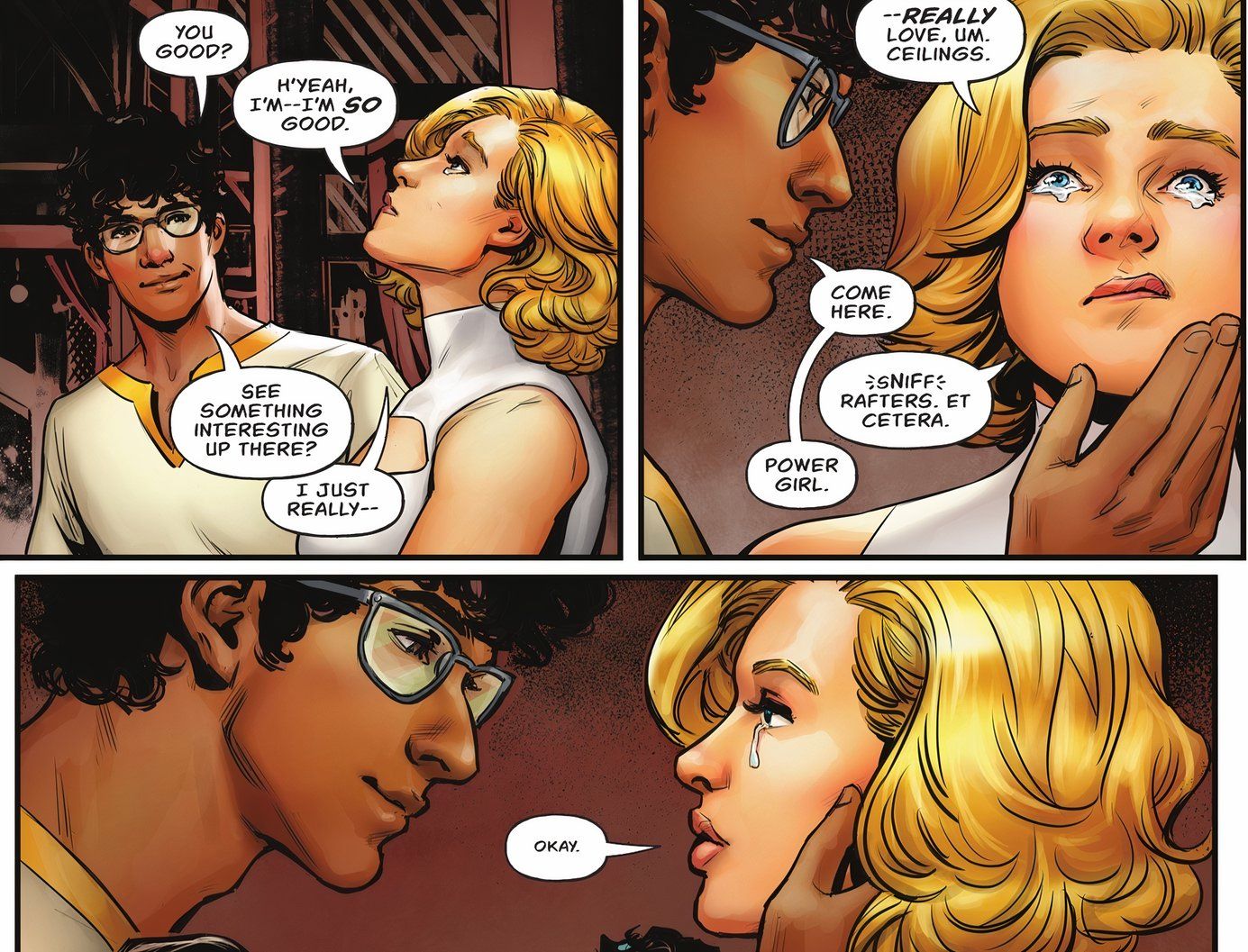 Power Girl y Axel Gust comparten un dulce momento