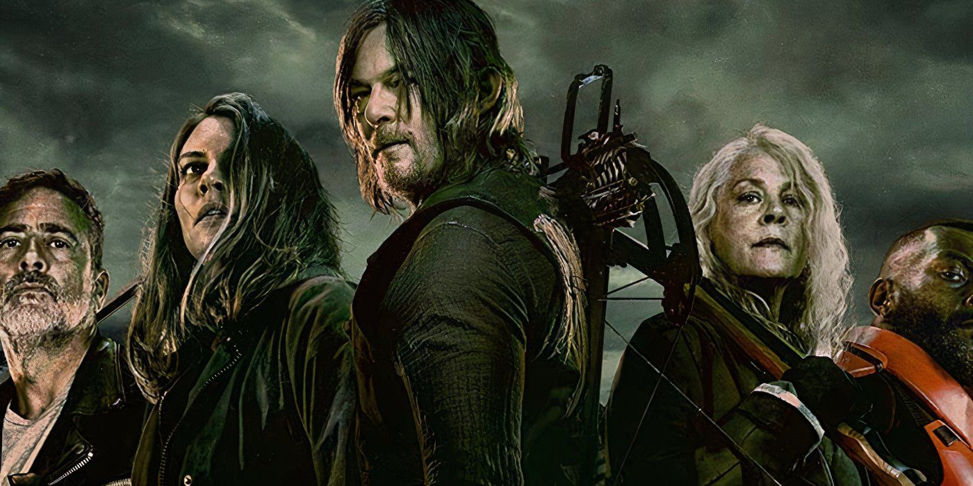 TV poster for The Walking Dead featuring Daryl, Maggie, Negan, and Carol. 