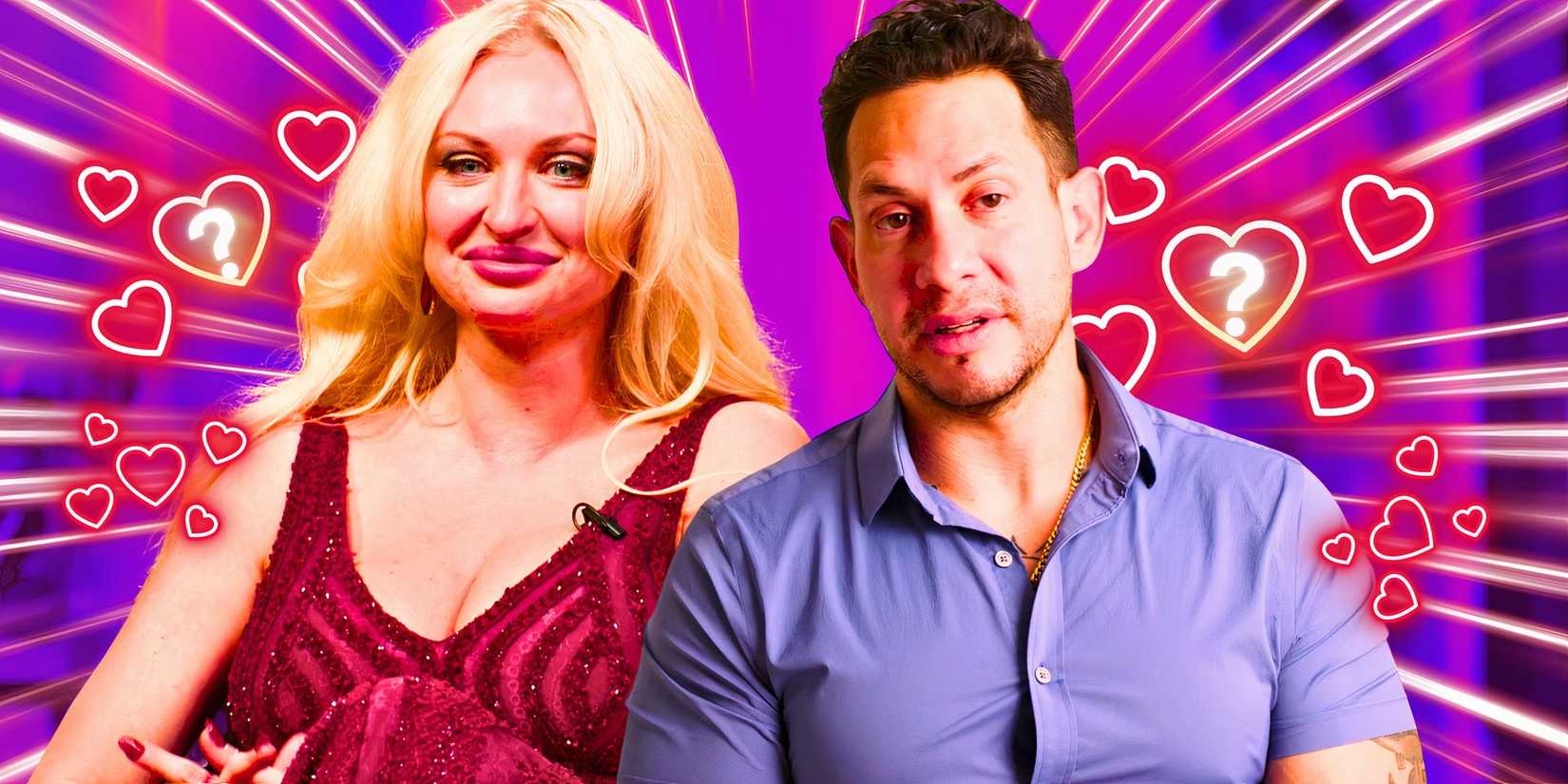  image of 90 Day Fiance's Natalie Mordovtseva & Josh Weinstein with hearts at the Tell -All