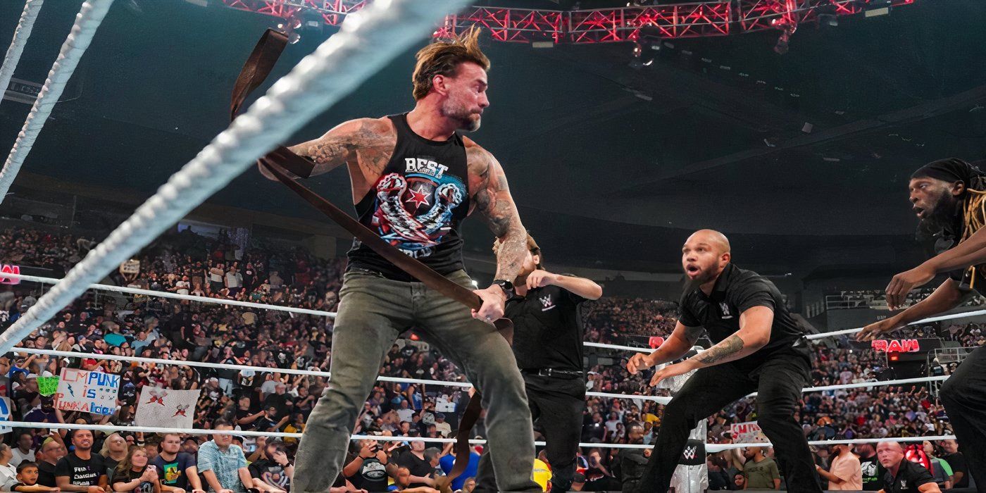 CM Punk fights with WWE Security on the August 26th episode of Monday Night Raw