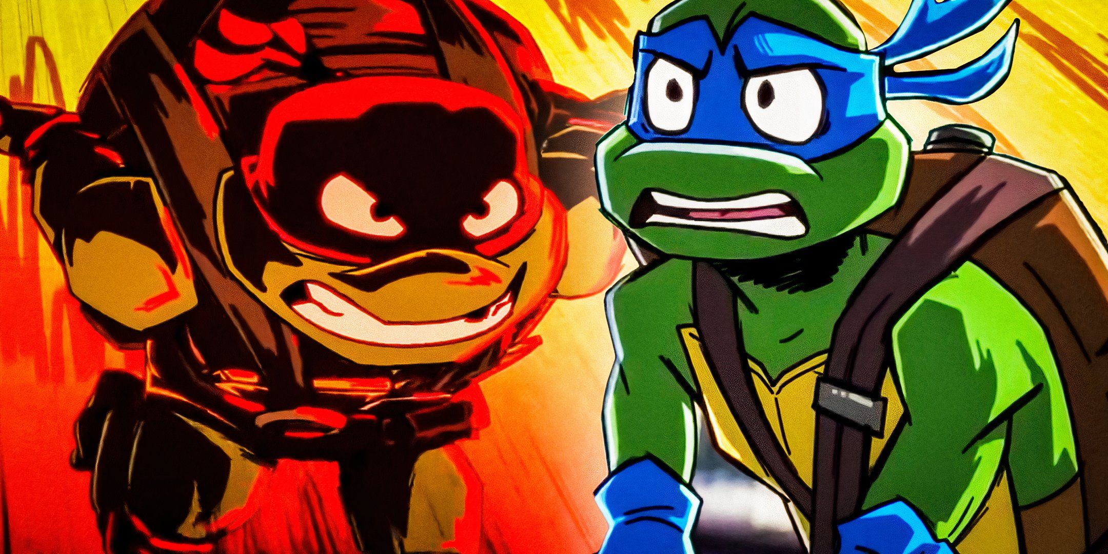 Raphael looking angry while running next to Leonardo getting ready to fight in Tales of the Teenage Mutant Ninja Turtles