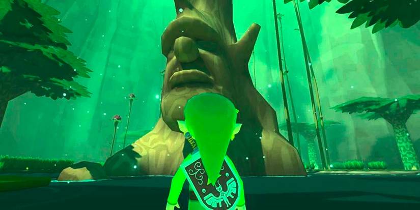 Link admiring the Deku Tree from The Wind Waker.