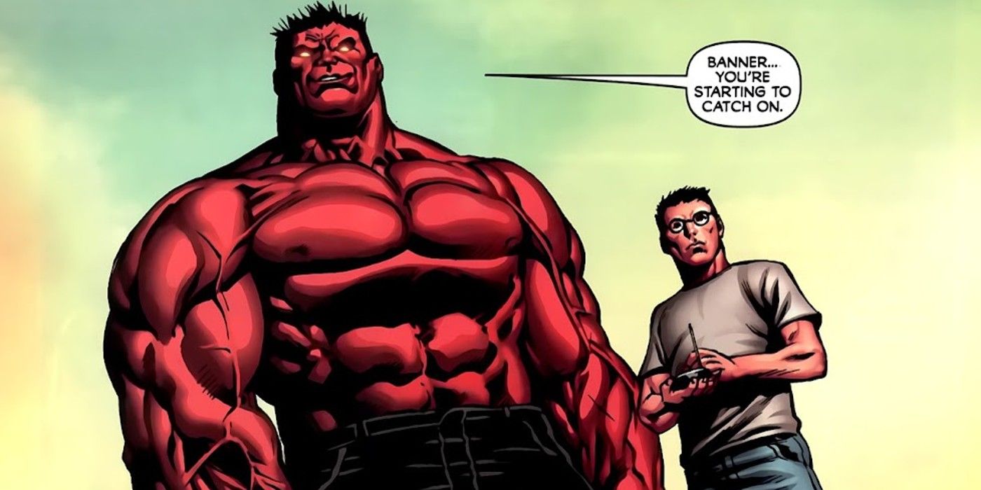 Red Hulk and Bruce Banner work together in Fall of the Hulks