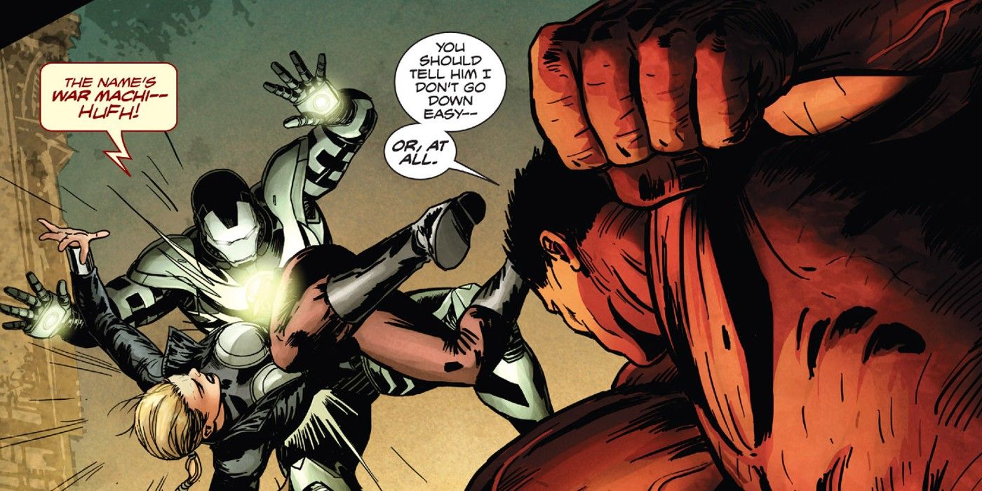 Red Hulk throws Valkyrie into War Machine