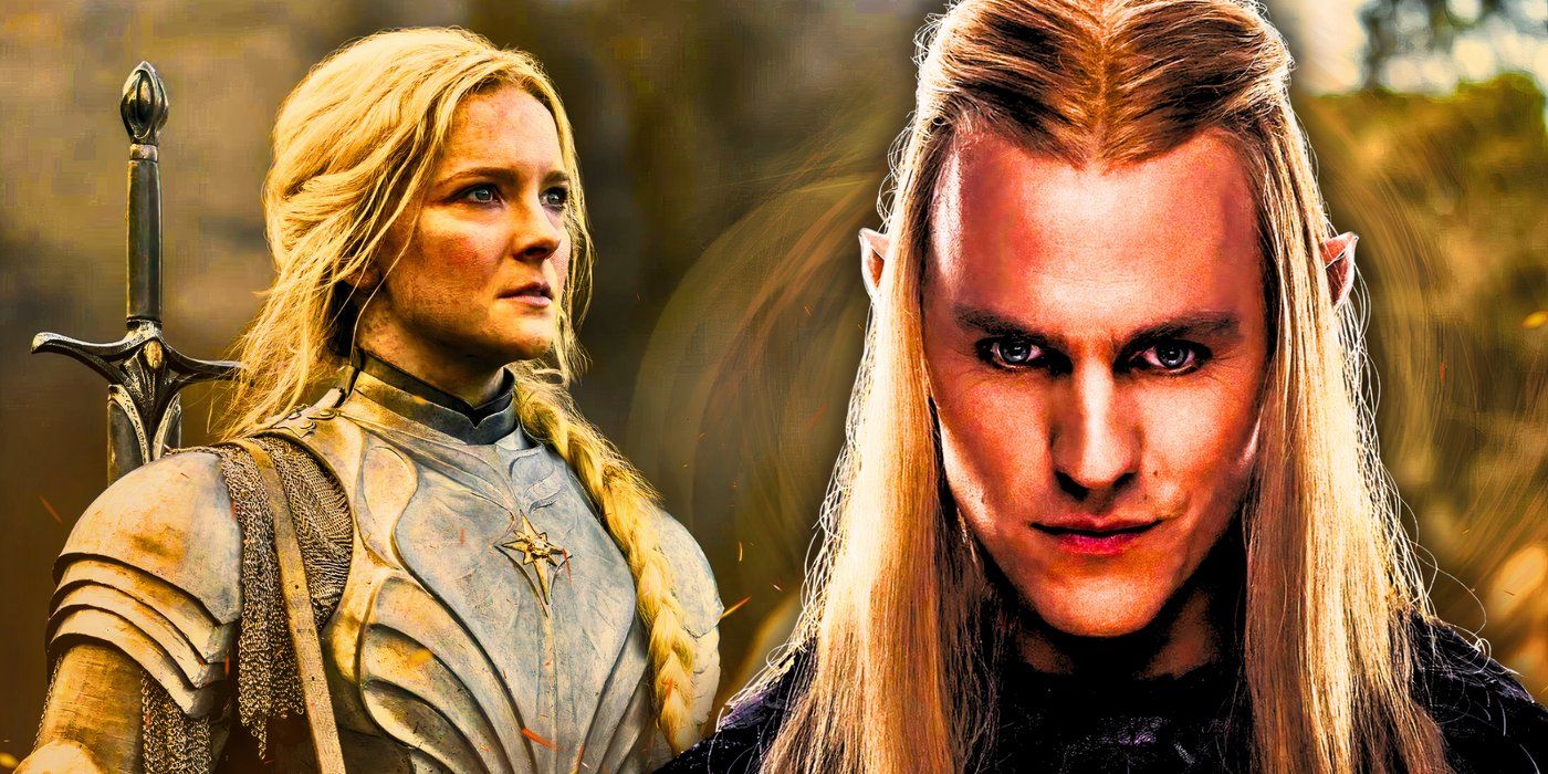 Morfydd Clark as Galadriel and Charlie Vickers as Sauron in the rings of power