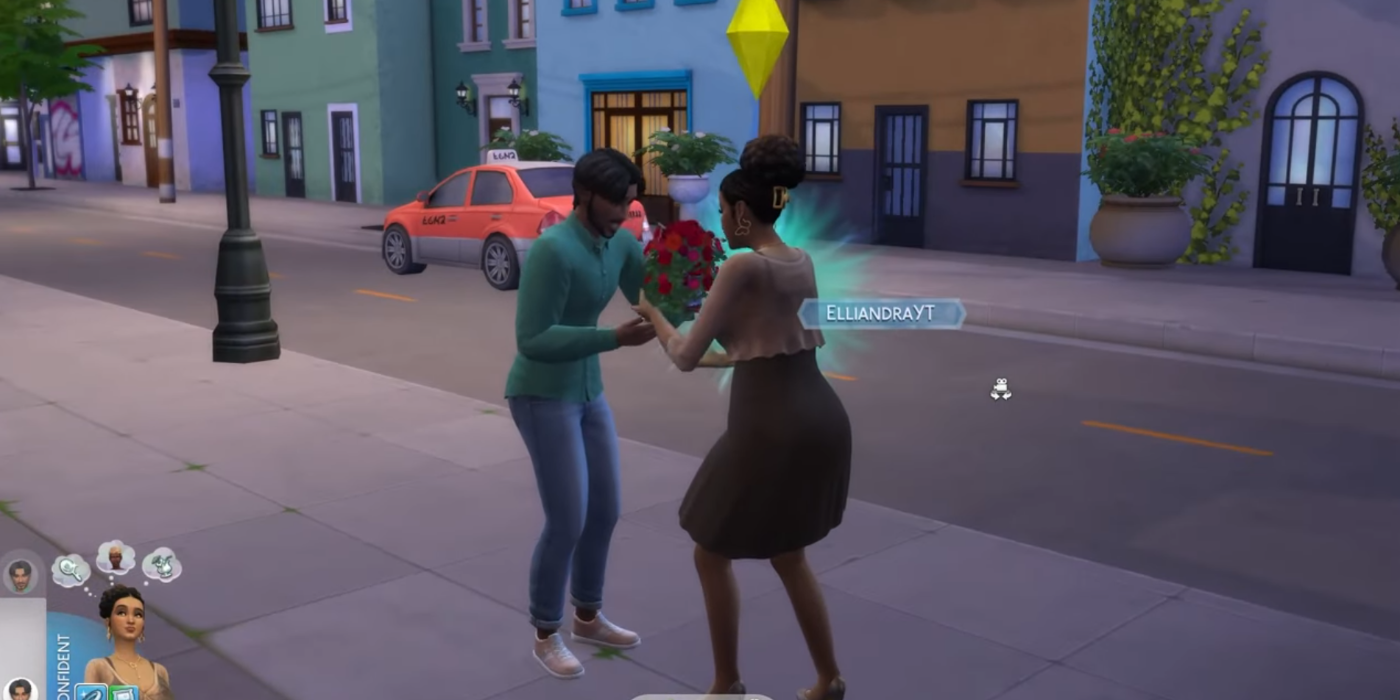 Player romancing Sammy García in The Sims 4 Lovestruck.