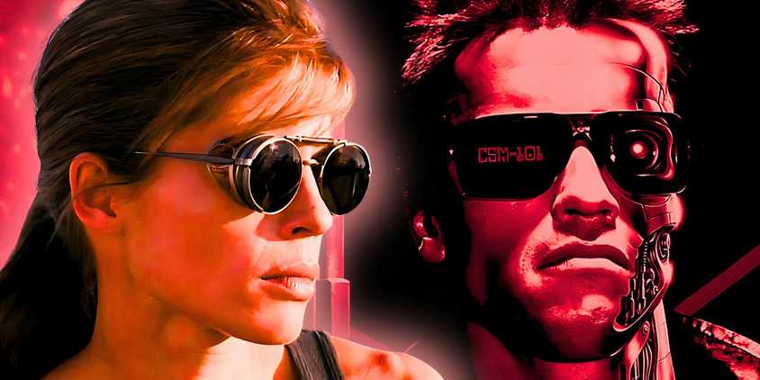 Sarah Connor (Linda Hamilton) and the Terminator (Arnold Schwarzenegger) from T2 - Judgement Day