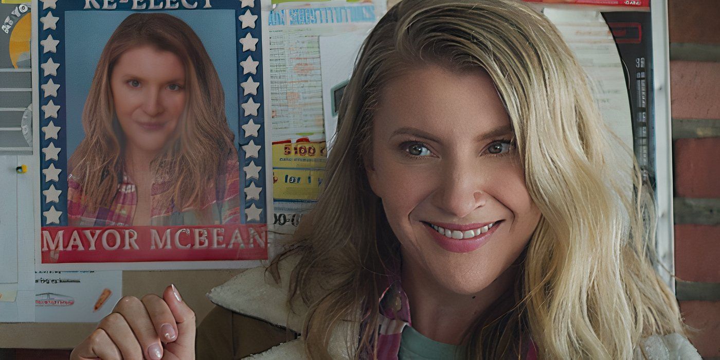 Mayor McBean poses in front of her campaign poster in The Mean One