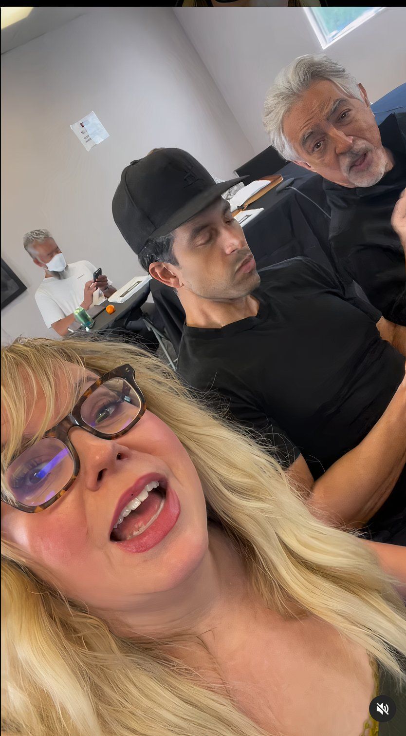 Kirsten Vangsness, Adam Rodriguez, and Joe Mantegna in Criminal Minds: Evolution season 3 set 