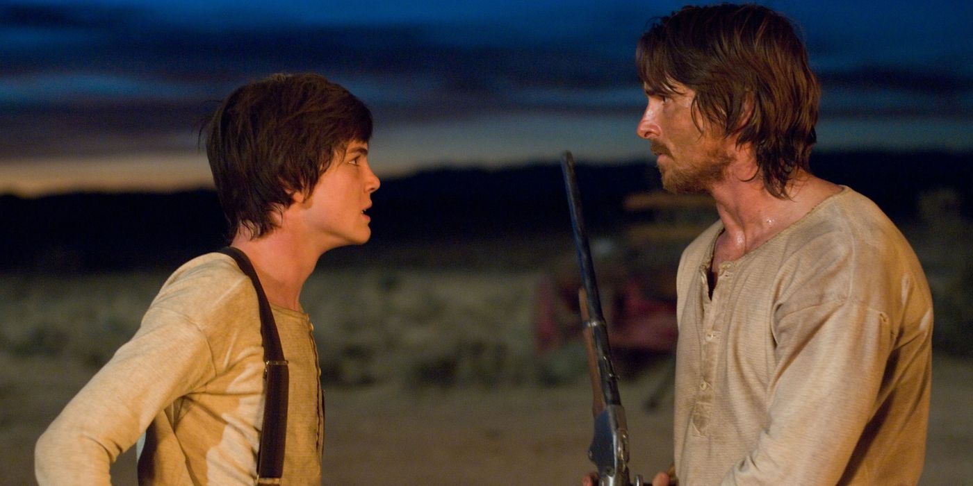 Christian Bale como Dan Evans y Logan Lerman como William Evans en 3:10 a Yuma