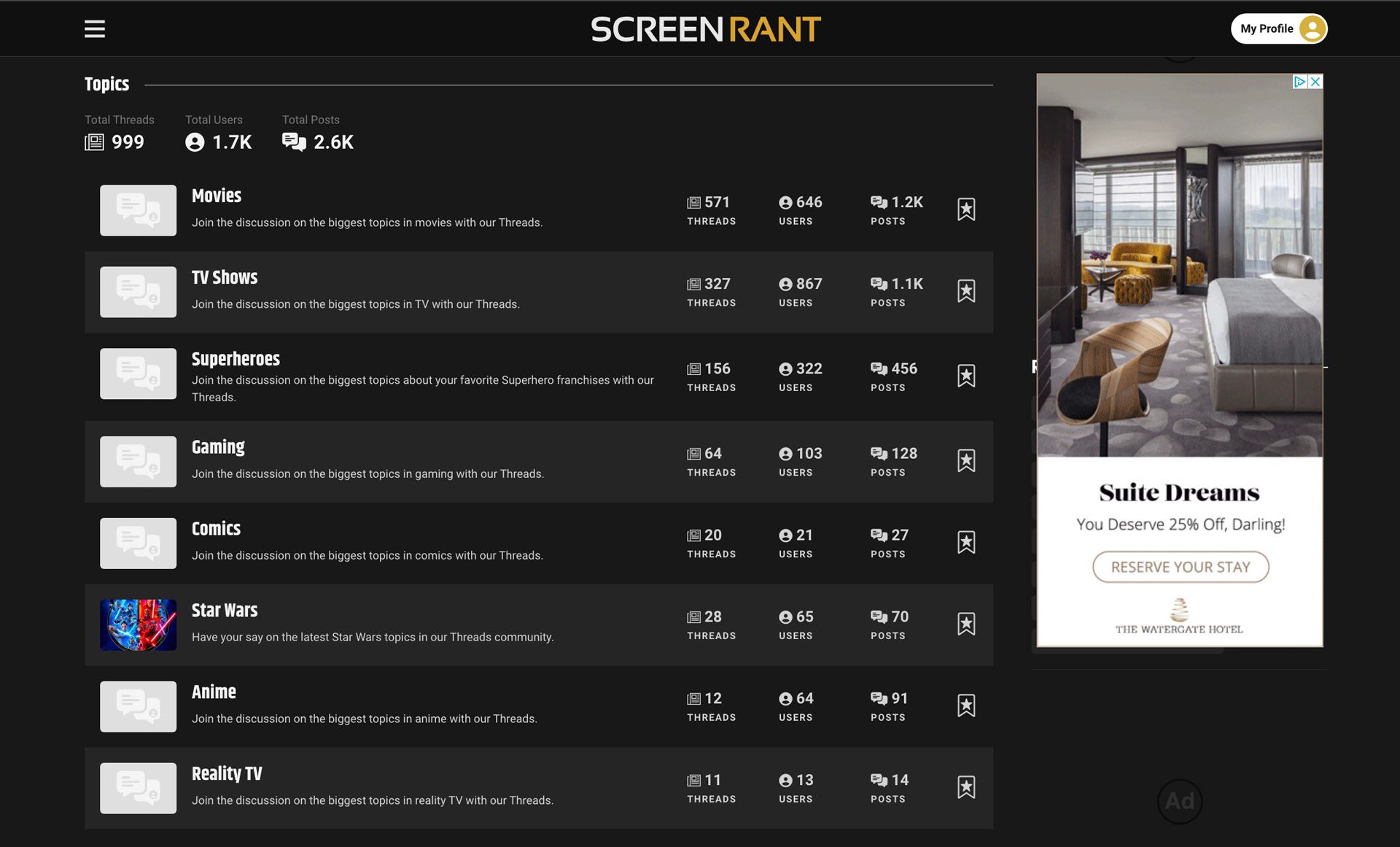 ScreenRant Threads Hub Topics