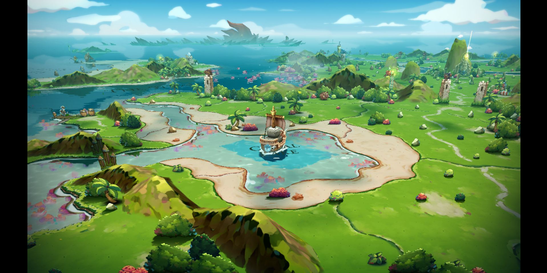 The player ship in the middle of Coral Lake in Cat Quest III