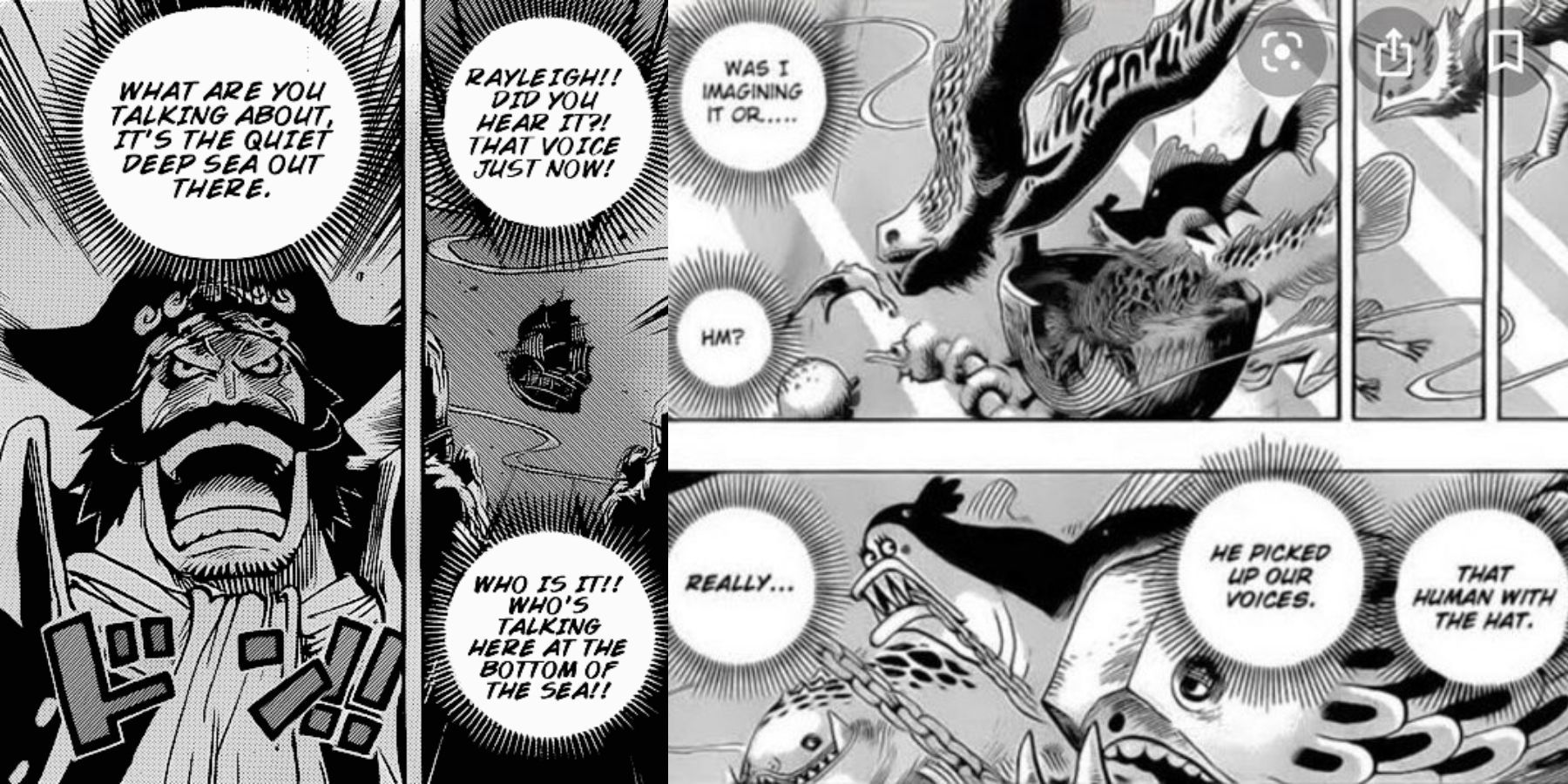 Sea kings remarking Luffy's ability to hear them while Roger is also able to hear the voices of the sea kings