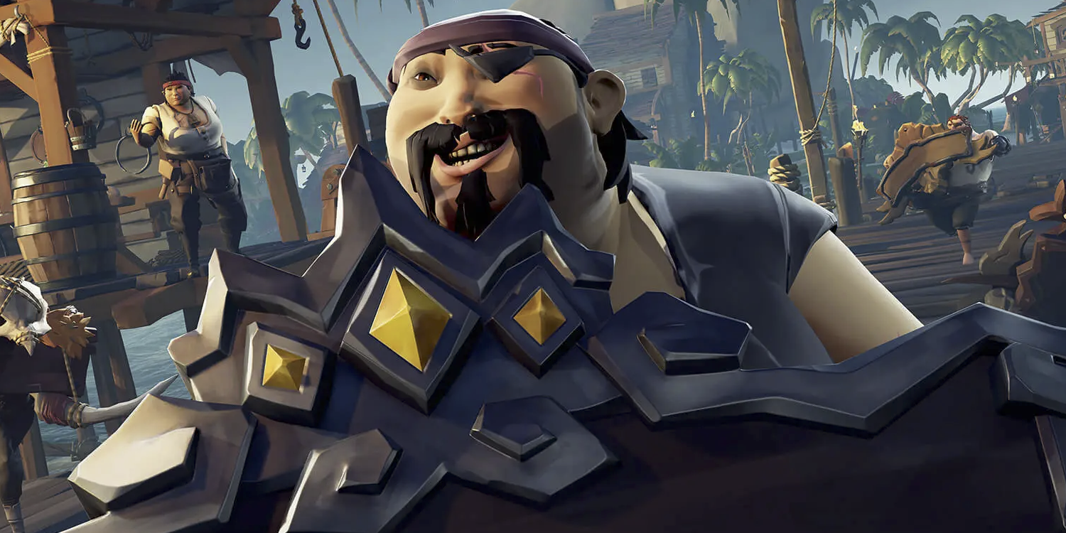 Personagem de Sea of ​​Thieves em armadura sorrindo 