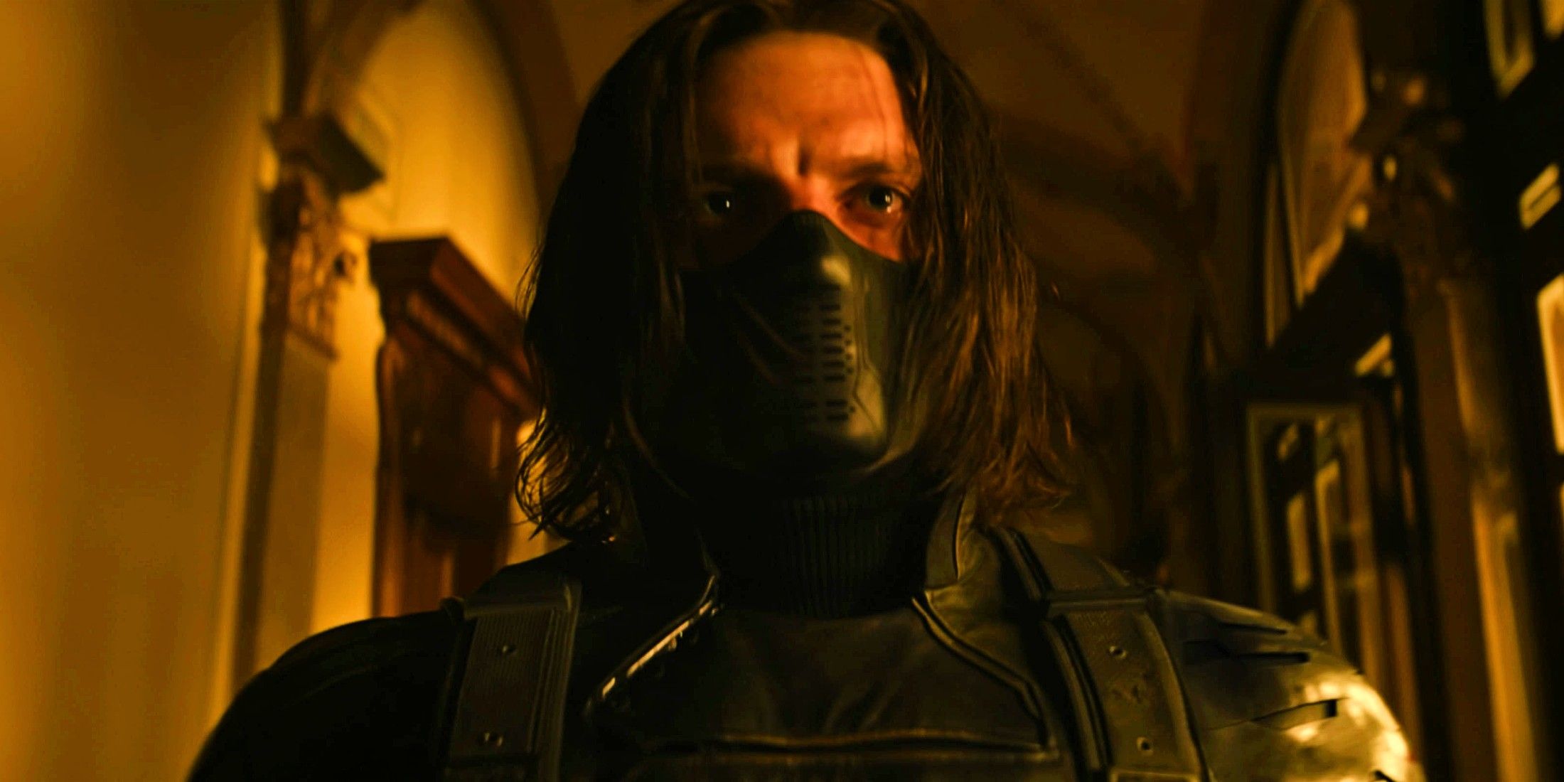 Sebastian Stan As Bucky Barnes In Full Winter Soldier Getup In A H๏τel Hallway In The Falcon and The Winter Soldier