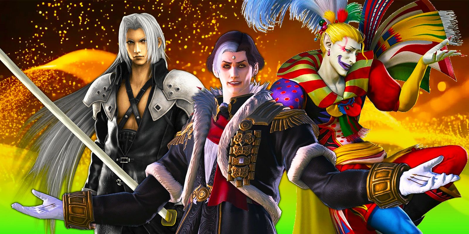 Sephiroth from FF7 Rebirth, Kefka from FF6, and Emet-Selch from FFXIV.
