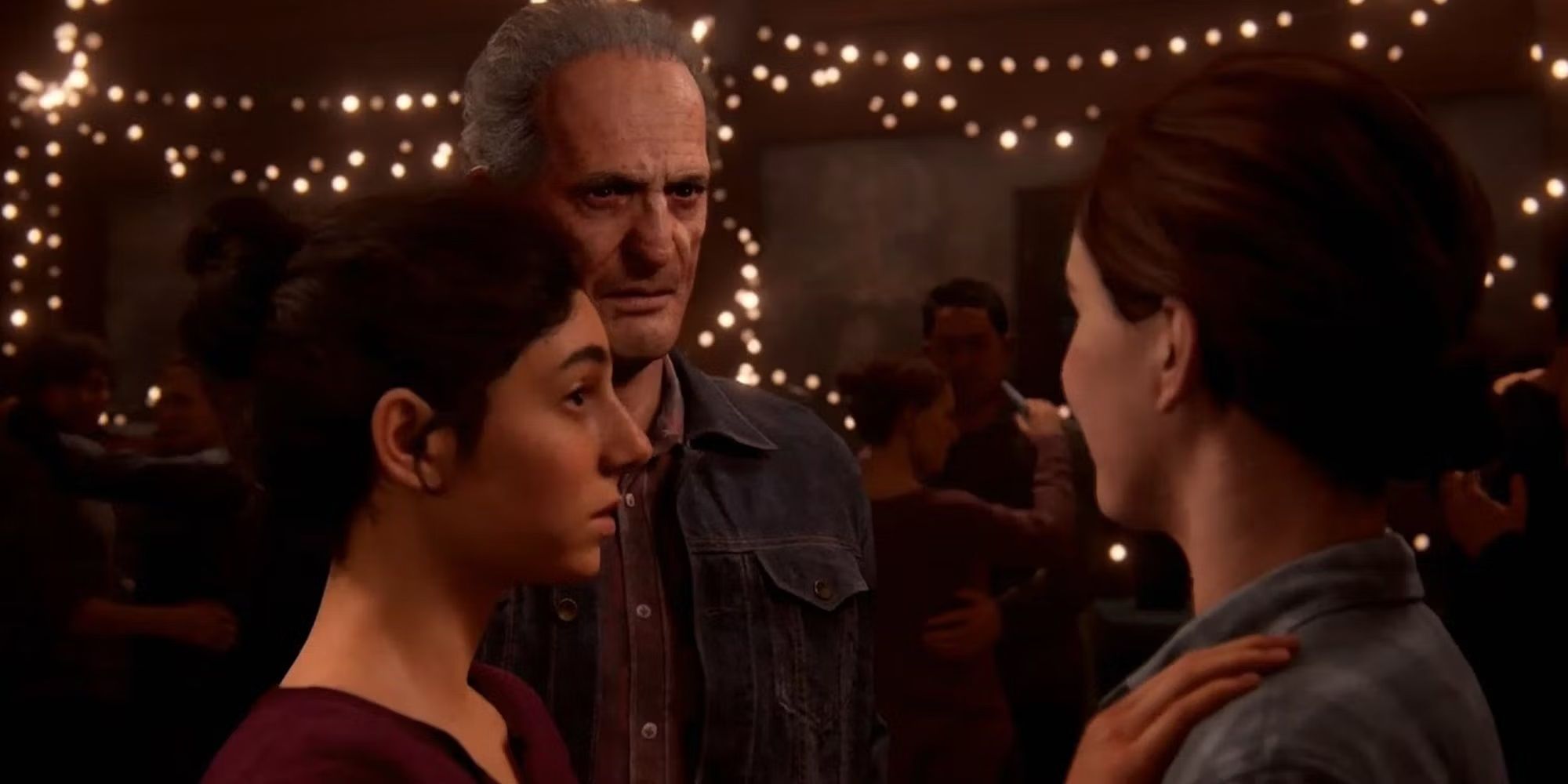 Seth talks to Ellie and Dina in The Last of Us Part II