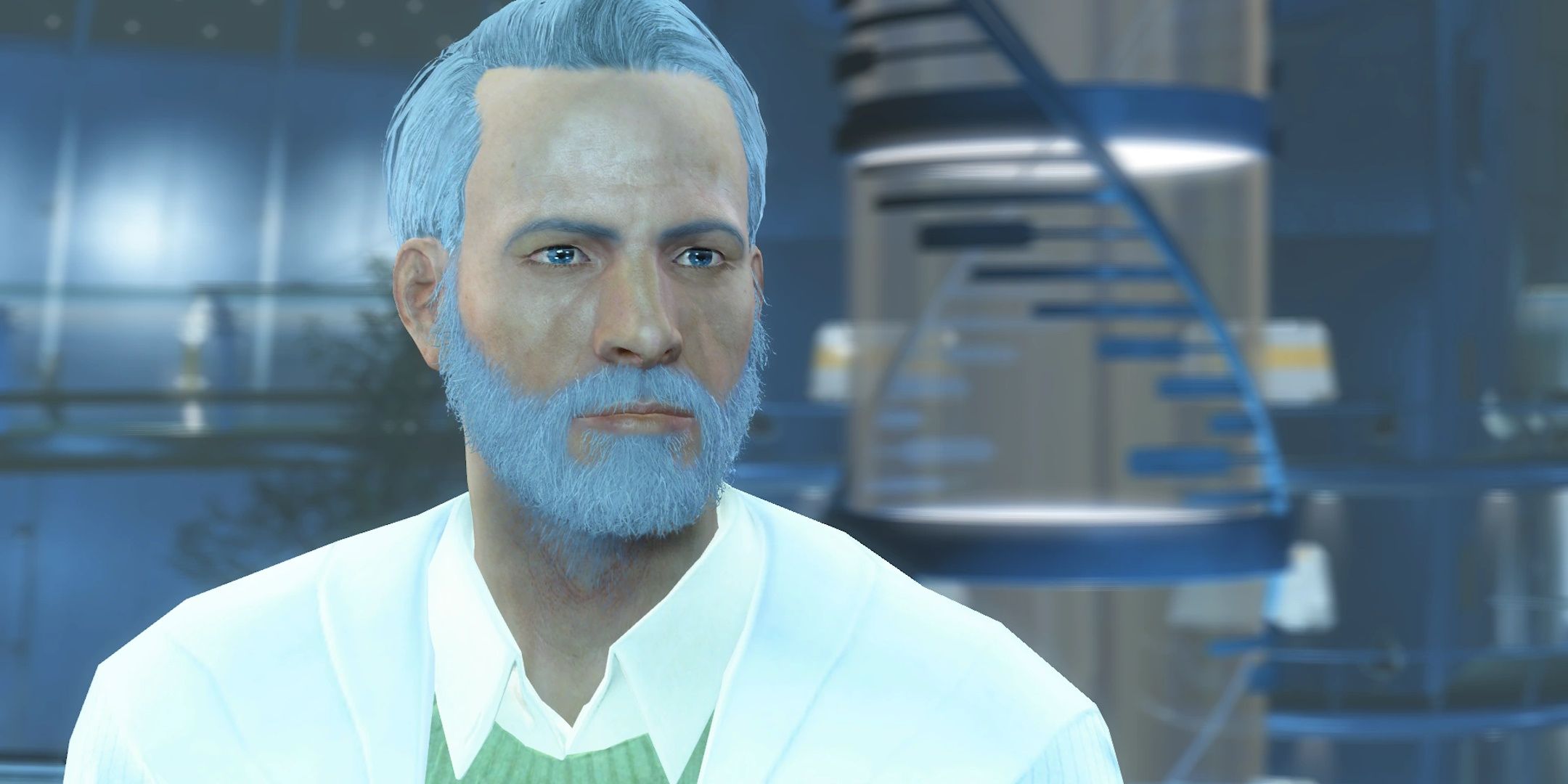 Shaun sits during a Institute meeting in Fallout 4.