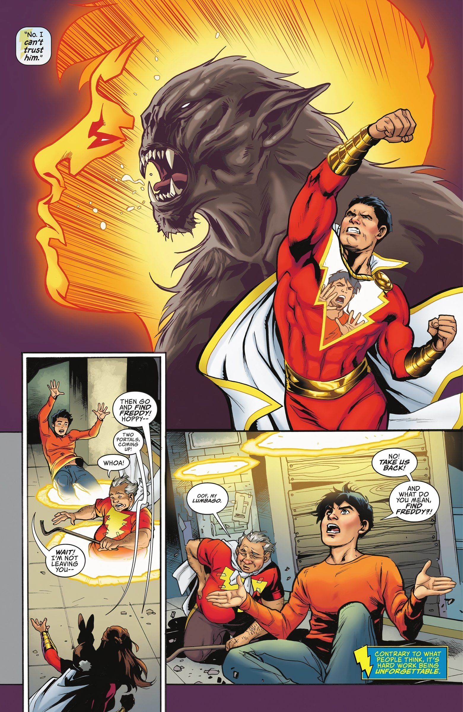 Three panels of Billy Batson and Shazam